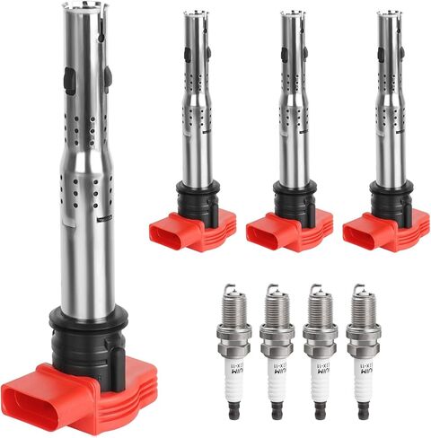 Ignition Coil Pack and Spark Plugs fit for 2.0T Turbo VW Jetta Passat GTI Tiguan CC Beetle Eos Golf, Audi A4 Quattro Q5 A5 A3 TT, A4 Allroad 2.0 2006 2007 2008 2009 2010 2011 2012 2013 2014, UF529 in Kuwait