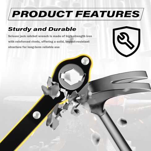 2 in 1 Car Jack Ratchet Wrench with Hexagonal & Cross,Labor-Saving 360° Swivel Scissor Jack Handle with Longer Handle,Portable Car Tire Wheel Lug Wrench Automotive Tools in Kuwait