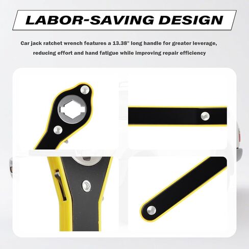 2 in 1 Car Jack Ratchet Wrench with Hexagonal & Cross,Labor-Saving 360° Swivel Scissor Jack Handle with Longer Handle,Portable Car Tire Wheel Lug Wrench Automotive Tools in Kuwait