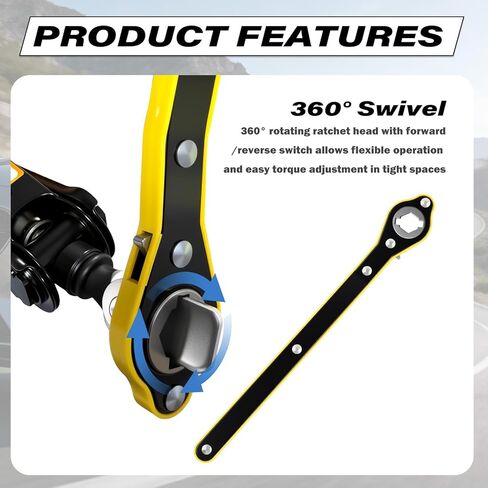 2 in 1 Car Jack Ratchet Wrench with Hexagonal & Cross,Labor-Saving 360° Swivel Scissor Jack Handle with Longer Handle,Portable Car Tire Wheel Lug Wrench Automotive Tools in Kuwait