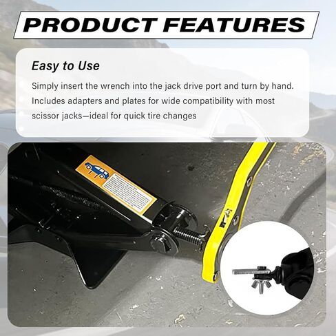 2 in 1 Car Jack Ratchet Wrench with Hexagonal & Cross,Labor-Saving 360° Swivel Scissor Jack Handle with Longer Handle,Portable Car Tire Wheel Lug Wrench Automotive Tools in Kuwait