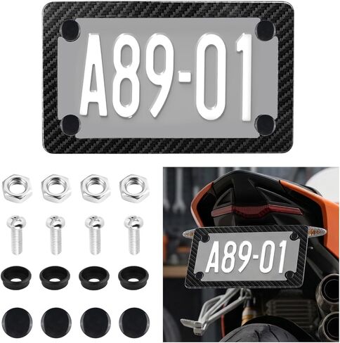 Motorcycle Carbon Fiber License Plate Frame,Stainless Steel Motorcycle License Plate Frame Kit Includes Screws,Nuts,Screw Covers,Personalized Motorcycles Plates Frames Kit in Saudi Arabia