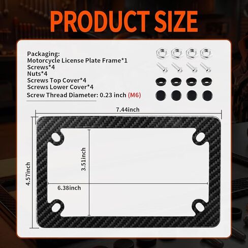 Motorcycle Carbon Fiber License Plate Frame,Stainless Steel Motorcycle License Plate Frame Kit Includes Screws,Nuts,Screw Covers,Personalized Motorcycles Plates Frames Kit in Saudi Arabia