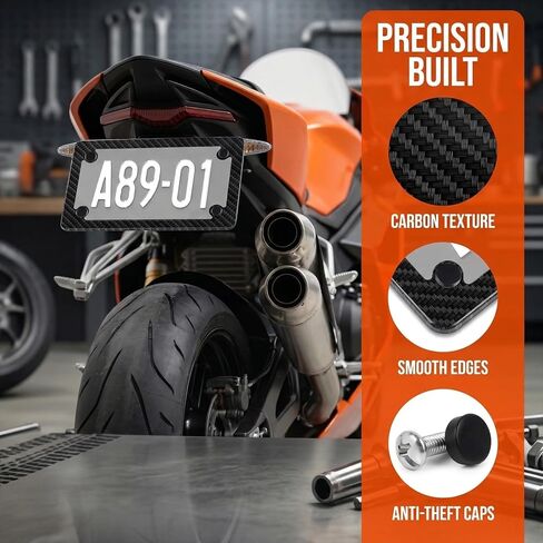 Motorcycle Carbon Fiber License Plate Frame,Stainless Steel Motorcycle License Plate Frame Kit Includes Screws,Nuts,Screw Covers,Personalized Motorcycles Plates Frames Kit in Saudi Arabia