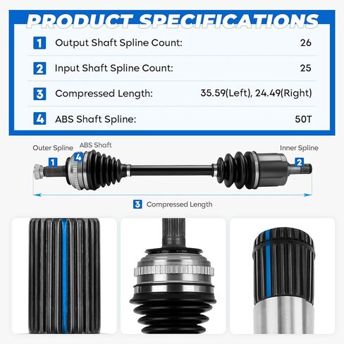 TadaMark 2PCs Front CV Axle Shaft Assembly Fit for Honda Civic 1992-2000(Fit with ABS), Civic del Sol 1993-1997(Fit with ABS), 1.5L 1.6L, Left Driver & Right Passenger Side in Kuwait