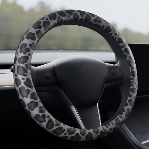 Custom Steering Wheel Cover Fit for Tesla Model Y/3, Non-Toxic, Odorless Silicone Leather with Non-Fading Leopard Print for Men Women, Cheetah Pattern Car Accessories (Black Leopard) in Saudi Arabia