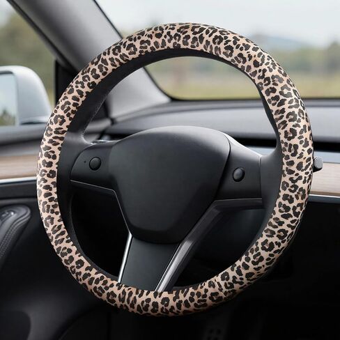 Custom Steering Wheel Cover Fit for Tesla Model Y/3, Non-Toxic, Odorless Silicone Leather with Non-Fading Leopard Print for Men Women, Cheetah Pattern Car Accessories (Black Leopard) in Saudi Arabia