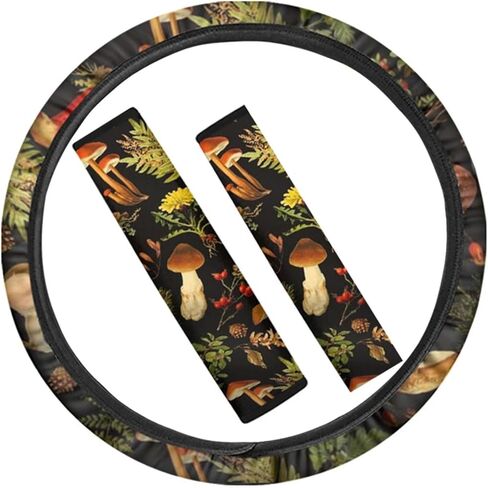 GLENLCWE Vintage White Hibiscus Print Car Steering Wheel Cover and Seat Belt Cover for Men,Universal 15 Inch Steering Wheel Cover Soft Shoulder Pads for Most Vehicles in Kuwait