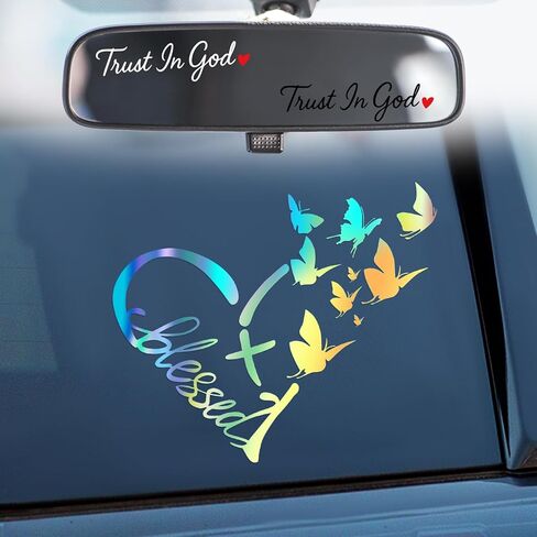 3 Pcs Christian Car Decals, Religious Car Stickers,Cross & Trust in God,Exterior Accessories for Cars, Trucks,Laptops, Rearview Mirror Window Bumper Decor, Car Accessories for Women (Holographic) in Kuwait