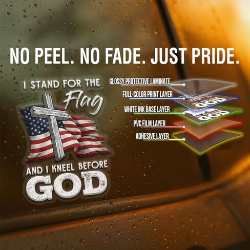 Christian Cross US Flag Car Decal – I Stand for the Flag and Kneel Before God Sticker, Patriotic Religious Vinyl Window Decal for Car Truck SUV Bumper Laptop Mirror, Waterproof – 6.2 x 4.7 Inch in Kuwait