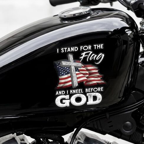 Christian Cross US Flag Car Decal – I Stand for the Flag and Kneel Before God Sticker, Patriotic Religious Vinyl Window Decal for Car Truck SUV Bumper Laptop Mirror, Waterproof – 6.2 x 4.7 Inch in Kuwait