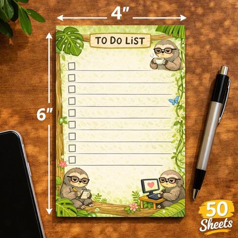 Sloth Sticky Notes Gifts,50 Sheets 4x6 Inch Wildlife-Themed Notepad, Sloth Lover Gift Stationery Stuff Decor, Birthday Gifts for Men, Women, Office Coworker, Friend in Saudi Arabia