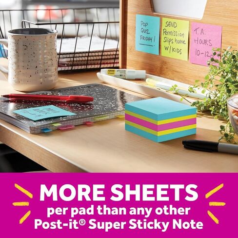 Post-it Super Sticky Notes Cube, 3 in. x 3 in., 2 Sticky Notes Pads, 720 Sheets, Bright Colors, Aqua Splash, Sunnyside, and Power Pink in Kuwait
