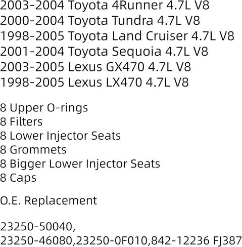 Fuel Injector Service Rebuild Repair Set Orings Filters Pintle Caps Fit For 03-04 4Runner 00-04 Tundra 98-05 Land Cruiser 01-04 Sequoia 03-05 GX470 98-05 LX470 4.7L V8 in Saudi Arabia