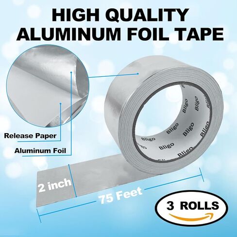 3 Pack Aluminum Foil Tape 2 Inch x 225 Feet Total, Heavy Duty Waterproof HVAC Tape, High Temperature Resistant Metal Tape for Ductwork, Dryer Vent, Pipe Insulation, Sealing & Patching in Saudi Arabia
