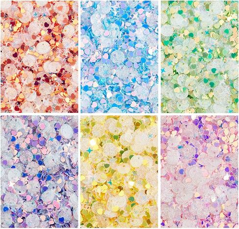 DICOSMETIC 120G 6 Colors Plastic Craft Sequins Crispy Bingsu Beads Holographic Chunky Glitter Iridescent Sequins for Slime 3D Heart Star Glitter Assortment Slime Microbeads Supplies Nail Art Sequin in Kuwait