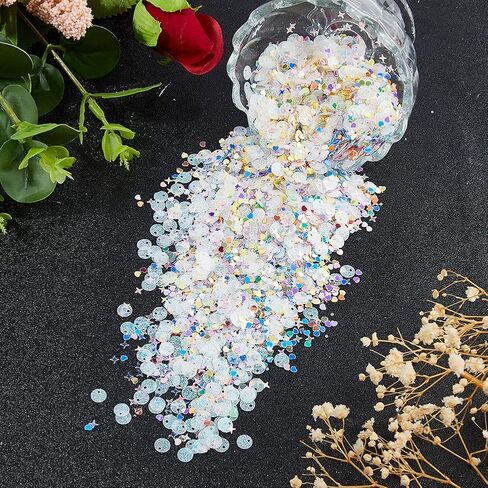 DICOSMETIC 120G 6 Colors Plastic Craft Sequins Crispy Bingsu Beads Holographic Chunky Glitter Iridescent Sequins for Slime 3D Heart Star Glitter Assortment Slime Microbeads Supplies Nail Art Sequin in Kuwait