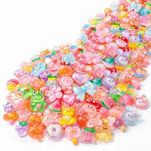 Favuit 100pcs Embellishments Cute Set, Mixed Resin Flat Back Charms Bulk Assortment Ornament Accessories for Phone Case Decor, Junk Case Crafting, Scrapbooking, Nail Art & DIY Decoration in Saudi Arabia