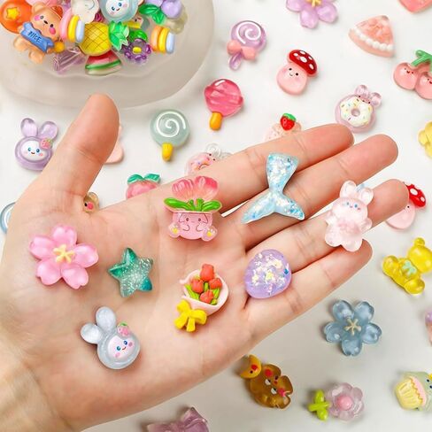 Favuit 100pcs Embellishments Cute Set, Mixed Resin Flat Back Charms Bulk Assortment Ornament Accessories for Phone Case Decor, Junk Case Crafting, Scrapbooking, Nail Art & DIY Decoration in Saudi Arabia