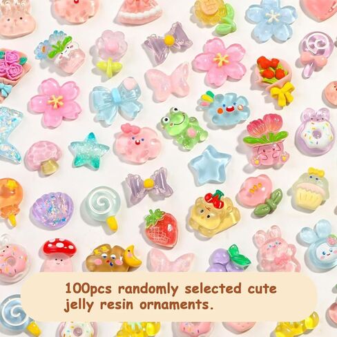 Favuit 100pcs Embellishments Cute Set, Mixed Resin Flat Back Charms Bulk Assortment Ornament Accessories for Phone Case Decor, Junk Case Crafting, Scrapbooking, Nail Art & DIY Decoration in Saudi Arabia