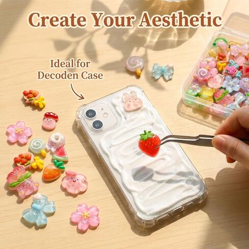 Favuit 100pcs Embellishments Cute Set, Mixed Resin Flat Back Charms Bulk Assortment Ornament Accessories for Phone Case Decor, Junk Case Crafting, Scrapbooking, Nail Art & DIY Decoration in Saudi Arabia