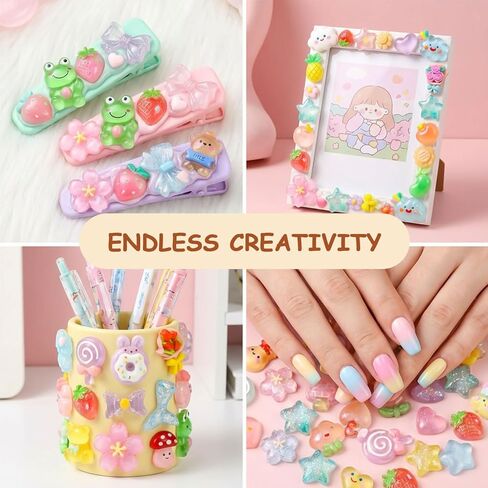 Favuit 100pcs Embellishments Cute Set, Mixed Resin Flat Back Charms Bulk Assortment Ornament Accessories for Phone Case Decor, Junk Case Crafting, Scrapbooking, Nail Art & DIY Decoration in Saudi Arabia