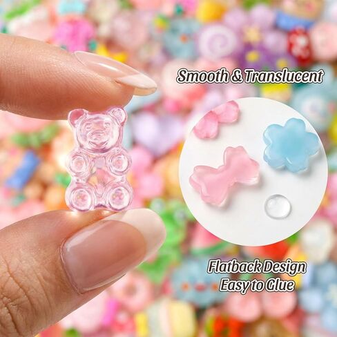 Favuit 100pcs Embellishments Cute Set, Mixed Resin Flat Back Charms Bulk Assortment Ornament Accessories for Phone Case Decor, Junk Case Crafting, Scrapbooking, Nail Art & DIY Decoration in Saudi Arabia