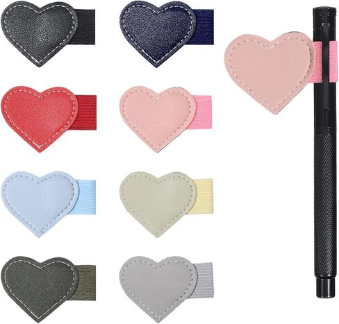 8 PCS Pen Loop Holder, PU Leather Heart Pen Holders for Notebook, Self Adhesive Elastic Pencil Holder for Pens, Diaries, Planners, Journals and Notebooks in Saudi Arabia