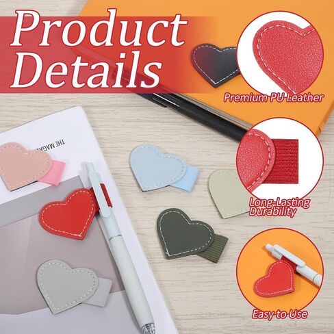 8 PCS Pen Loop Holder, PU Leather Heart Pen Holders for Notebook, Self Adhesive Elastic Pencil Holder for Pens, Diaries, Planners, Journals and Notebooks in Saudi Arabia