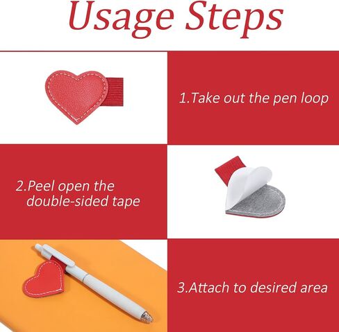 8 PCS Pen Loop Holder, PU Leather Heart Pen Holders for Notebook, Self Adhesive Elastic Pencil Holder for Pens, Diaries, Planners, Journals and Notebooks in Saudi Arabia
