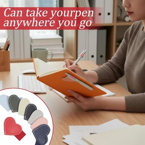 8 PCS Pen Loop Holder, PU Leather Heart Pen Holders for Notebook, Self Adhesive Elastic Pencil Holder for Pens, Diaries, Planners, Journals and Notebooks in Saudi Arabia