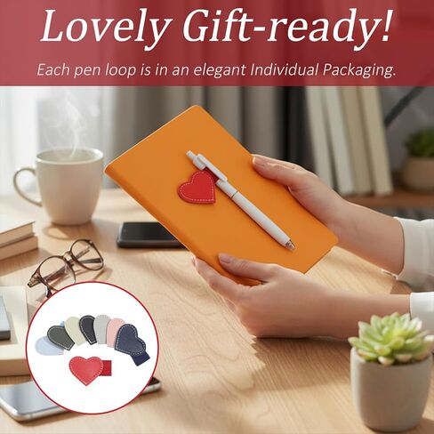 8 PCS Pen Loop Holder, PU Leather Heart Pen Holders for Notebook, Self Adhesive Elastic Pencil Holder for Pens, Diaries, Planners, Journals and Notebooks in Saudi Arabia