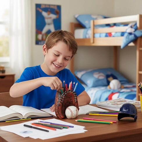 Baseball Glove Pen Holder Resin Office, Man Cave, or Bedroom Desk Organizer for Boys Dad Baseball Coaches Fans (Brown) in Kuwait
