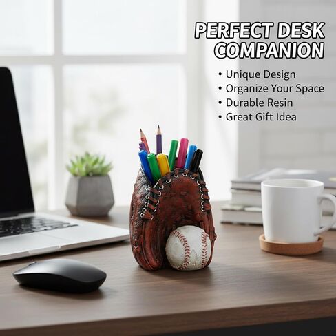 Baseball Glove Pen Holder Resin Office, Man Cave, or Bedroom Desk Organizer for Boys Dad Baseball Coaches Fans (Brown) in Kuwait