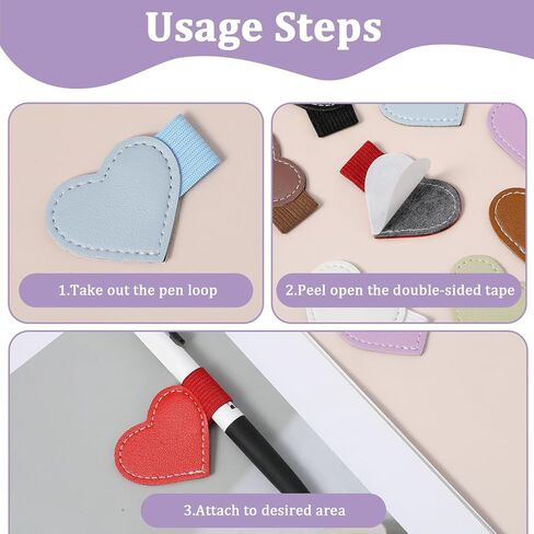 10Pcs Pen Loop Heart Self-Adhesive Pens Loop Holder for Notebook Pen Holder Leather Elastic Pencil Holders for Journals Desks Planners Calendars Office in Saudi Arabia