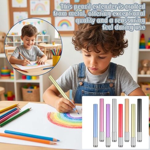 8PCS Pencil Lengthener, Multi-Color Pencil Extender Set Pencils Lengthener Holder for Regular Size Standard & Colored Pencils Drawing Sketching Office Use in Kuwait