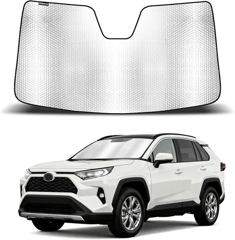 مظلة الزجاج الأمامي للسيارة متوافقة مع Toyota RAV4 (2019-2025) غطاء غطاء الزجاج الأمامي المخصص لـ RAV4 شديد التحمل قابل للطي ظل شمسي عاكس من الألومنيوم للأشعة فوق البنفسجية in Kuwait
