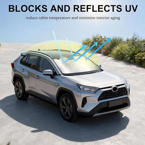 مظلة الزجاج الأمامي للسيارة متوافقة مع Toyota RAV4 (2019-2025) غطاء غطاء الزجاج الأمامي المخصص لـ RAV4 شديد التحمل قابل للطي ظل شمسي عاكس من الألومنيوم للأشعة فوق البنفسجية in Kuwait