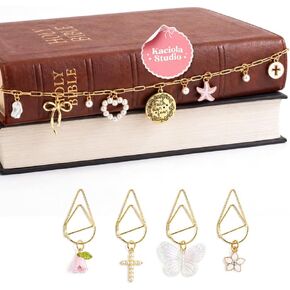 Kaciola Bible Charms Chain with 4PCS Planner Charms for Bible Study, Book Spine Bookmark, Journal Accessory, Unique Faith Jewelry Gift for Women (SJ-01) in Saudi Arabia