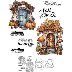 Autumn Pumpkins Mushrooms Home in Forest Clear Stamps and Metal Cutting Dies Set with Package Envelope Box for Card Making DIY Crafts Scrapbooking Supplies Silicone Stamps Knife Mold for Drcor in Saudi Arabia