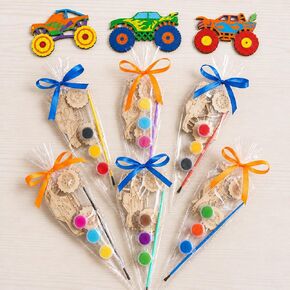 12 Pack Monster Truck Party Favors for Kids, DIY Wooden Truck Painting Kit, Monster Jam Birthday Decorations Supplies, Goodie Bag Stuffers Pinata Filler Gifts in Saudi Arabia