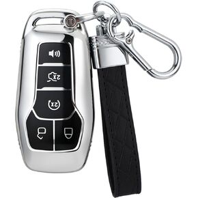 Suitable for Ford Key Fob Cover with Keychain, Soft TPU Full Protection Key Fob Case for Ford Fusion Mustang F150 Edge Explorer Lincoln MKZ MKC MKX Remote Key (Type A Silver Key Case + key chain) in Saudi Arabia