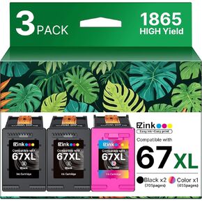 خراطيش حبر 67XL مُعاد تصنيعها لحبر HP 67 XL باللون الأسود/اللون مع حزمة كومبو HP Deskjet 2855e 2800e 2755e 2827e 2700e 2700 2852e 4255e 2734e 4100 4000 Envy 6000 6055e (1 ثلاثي الألوان، 2 أسود) in Kuwait