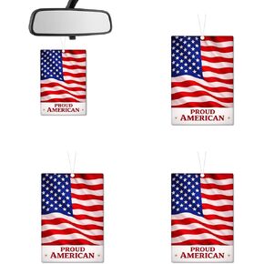 Proud USA Flag Car Air Freshener 4 Pack | Auto Car Air Freshener Hanging | Long Lasting Car Scent | Odor Eliminator for Cars, Trucks and Suv's | Sports Fan Auto Accessories Gift in Kuwait