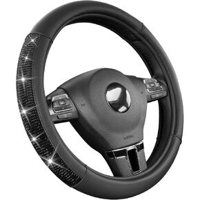 غطاء عجلة القيادة PIC AUTO، تصميم جلدي متطابق من حجر الراين باللون الأزرق الفاتح، يناسب عجلات القيادة مقاس 14.5-15.5 بوصة، غطاء توجيه السيارة مضاد للانزلاق مع قبضة آمنة للنساء والفتيات in Kuwait