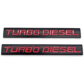 2Pcs Metal Turbo Diesel Emblem 3D Side Wing Car Decoration Badge Racing Sport Design Sticker Door Decal Trunk Replacement for Universal Vehicle (Black&Red) in Kuwait