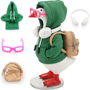 Outfit Set for 7 Inch Goose, Vintage Academic Style Gift, Green Hoodie with Khaki Backpack White Headphones Glasses Accessories （Only Outfits） (Green+Khaki) in Saudi Arabia