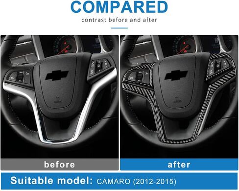 AIRSPEED Car Steering Wheel Button Sticker Carbon Fiber Interior Trim Decal Compatible with Chevrolet Camaro 2012-2015 Accessories (Black) in Kuwait