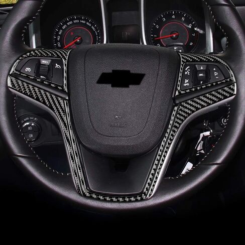 AIRSPEED Car Steering Wheel Button Sticker Carbon Fiber Interior Trim Decal Compatible with Chevrolet Camaro 2012-2015 Accessories (Black) in Kuwait