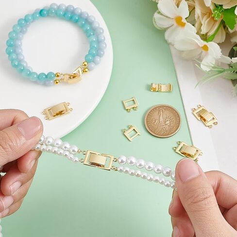 PH PandaHall 6pcs 14K Gold Plated Layered Detangler Clasp 2 Strands Necklace Layering Clasps Necklace Connectors Bar Links Slide Lock for Jewellery Making DIY Crafts, Golden 20x9x5mm, Hole: 1.5mm in Kuwait